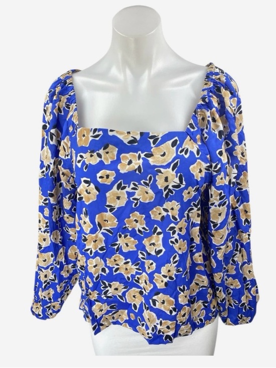 Ann Taylor Tops - Ann Taylor Blue Blouse with Tan Floral Design size S